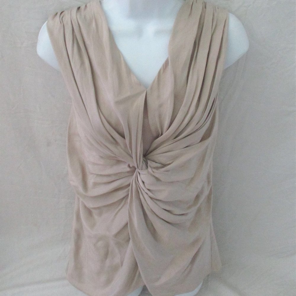 BURBERRY 100% SILK Ruched TOP BEIGE TAUPE 42 Shirt Blouse - Picture 2 of 6